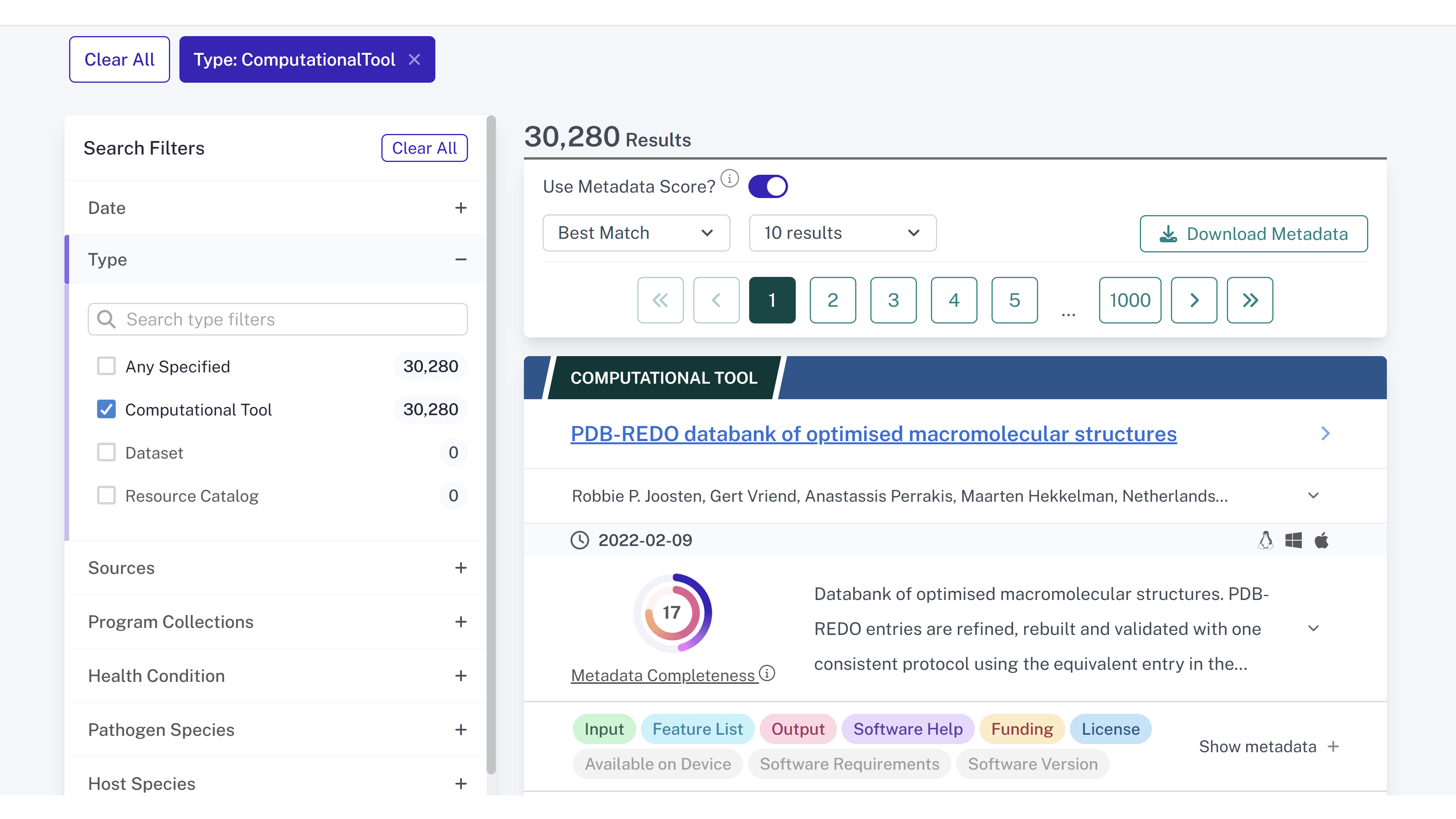 Screenshot of computational tools