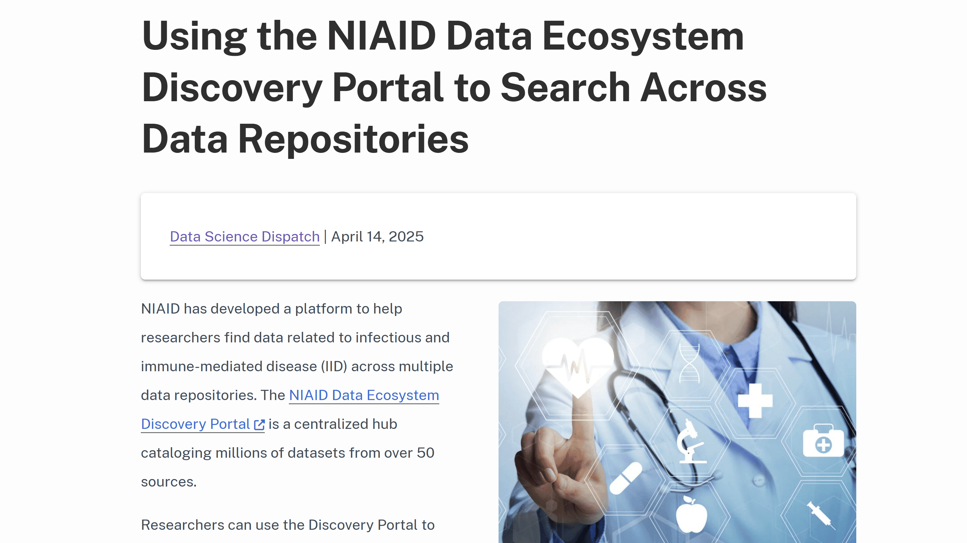 Image of article in Data Science Dispatch, a NIAID blog