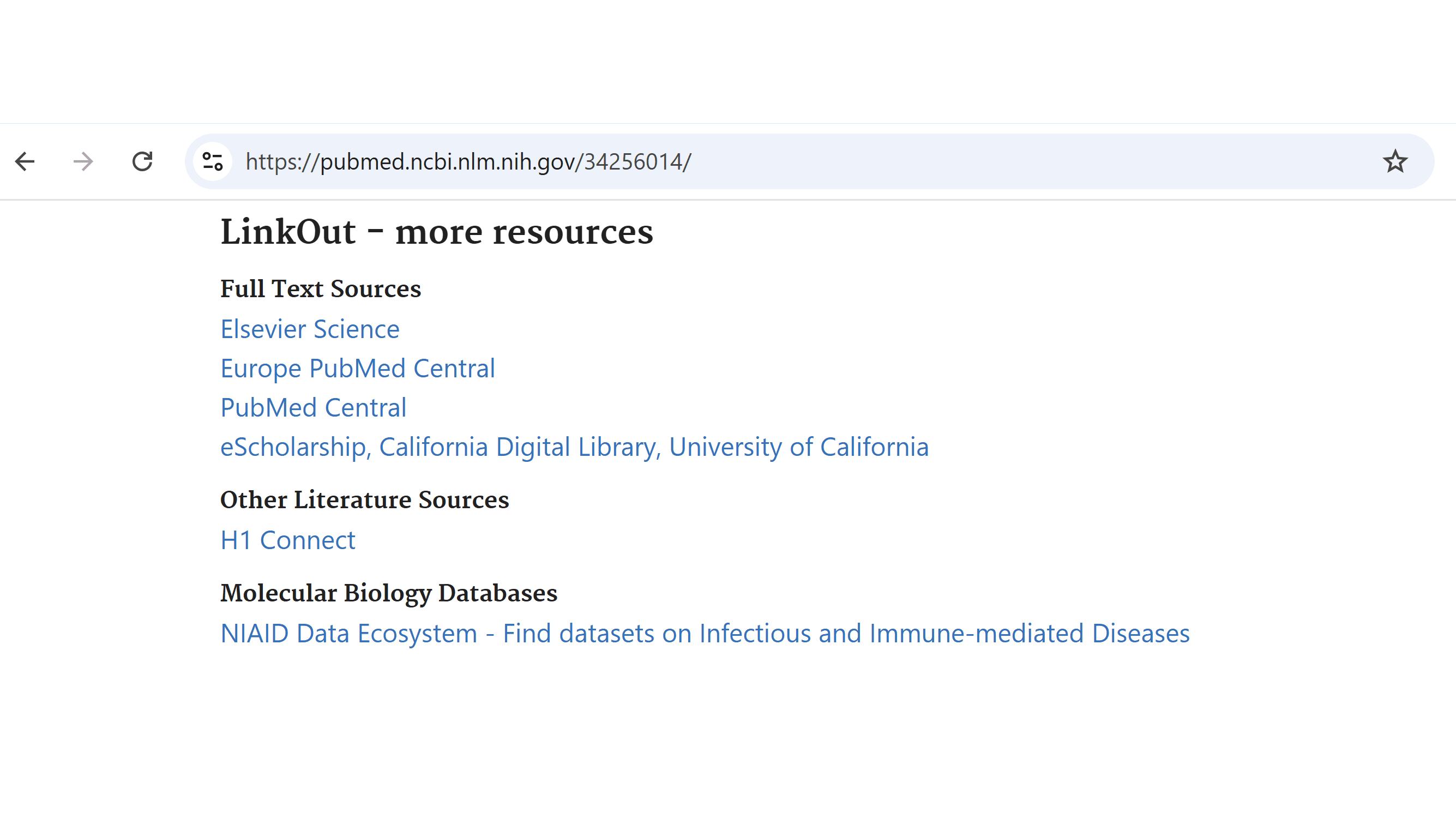 Screenshot of NCBI LinkOut from PubMed