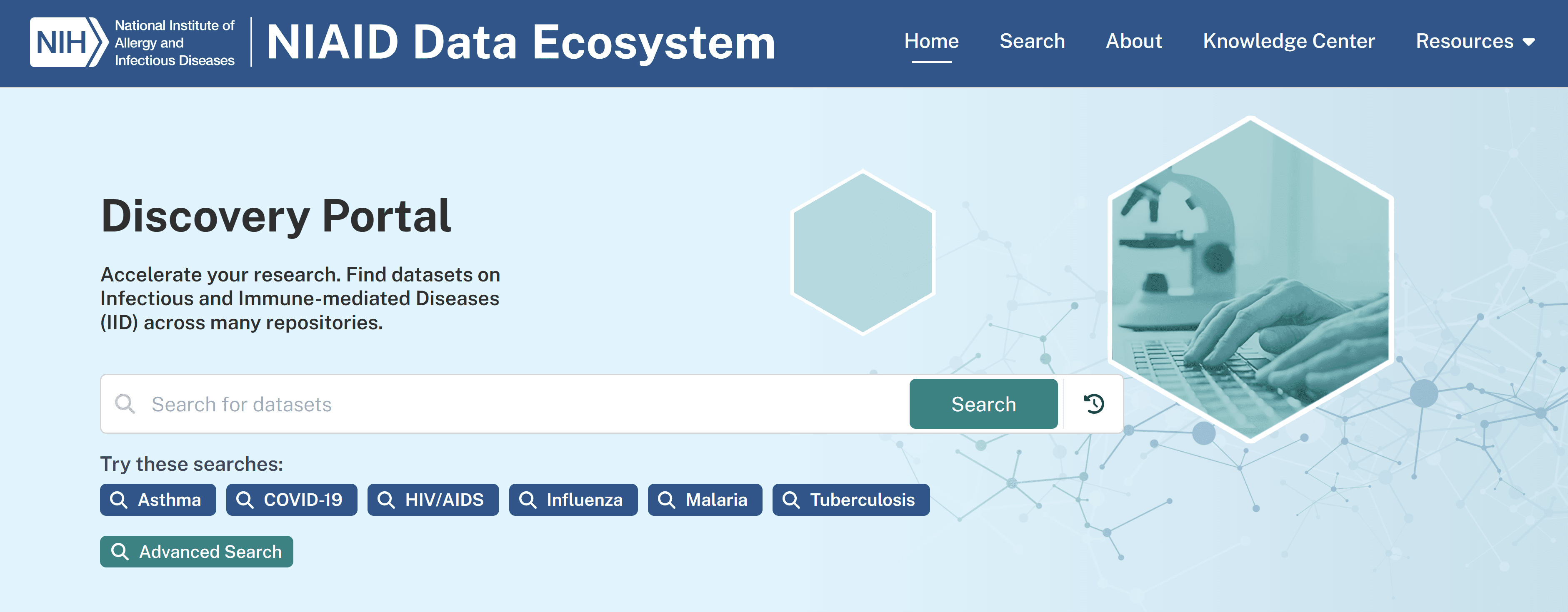 Screenshot of home page search bar